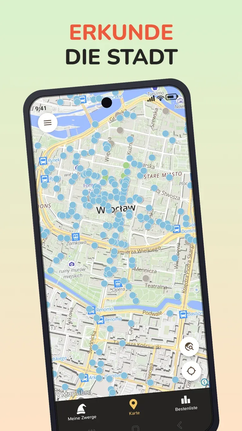 App-Ansicht: ERKUNDE DIE STADT