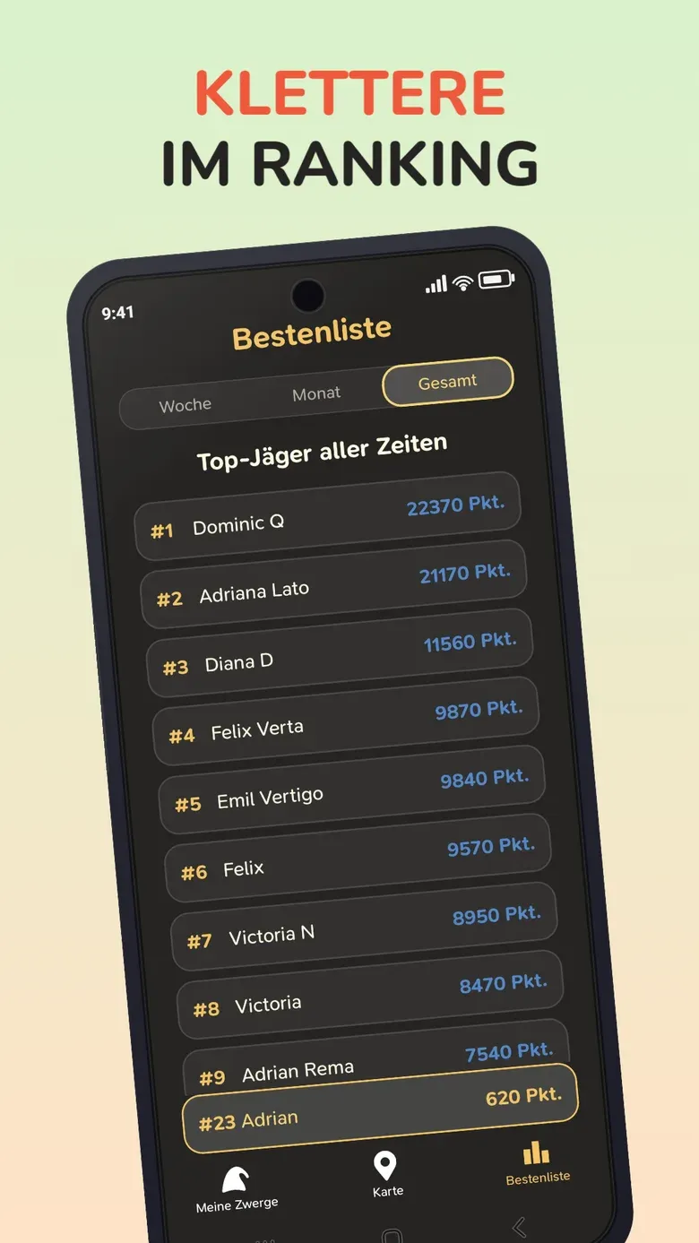 App-Ansicht: Klettere im Ranking